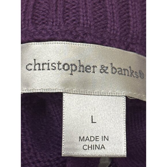 Christopher & Banks Purple Cable Knit Sleeveless Sweater Vest L all Cotton - Picture 5 of 9